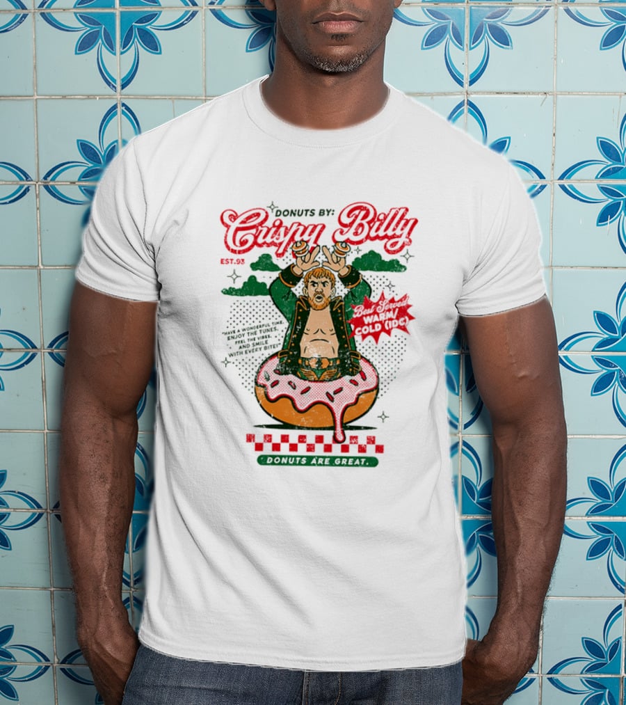 Donuts By Crispy Billy Est. 93 Warm And Delicious Retro Cartoon Wrestler T-Shirt