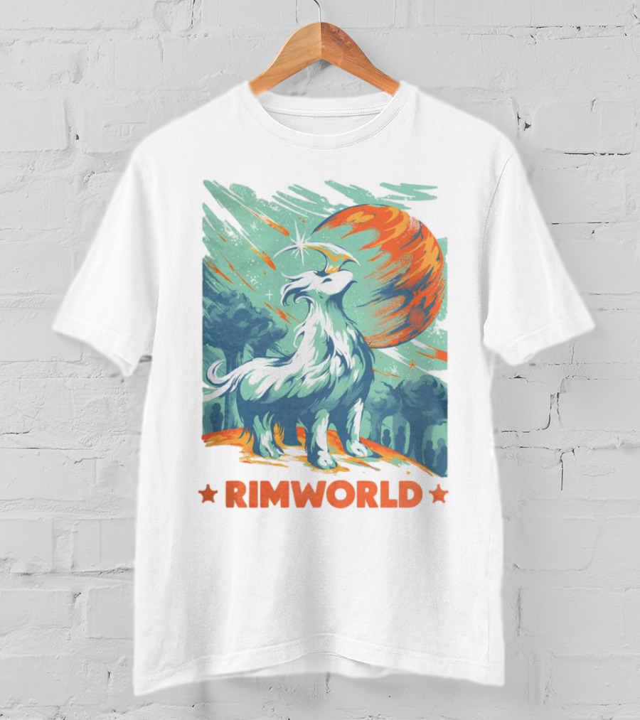 RimWorld Wisest Creature Celestial Spirit Wolf Planetary Backdrop T-Shirt