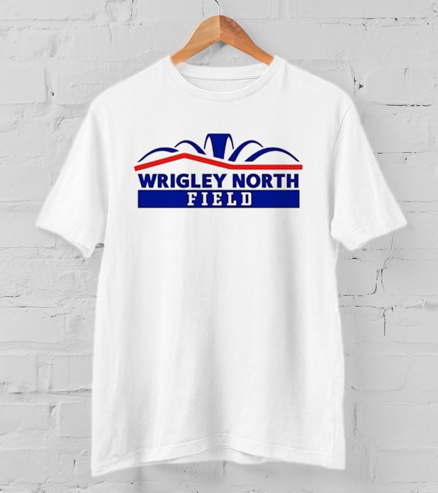 Wrigley North Field Retro Stadium Typography Blue And Red Design T-Shirt