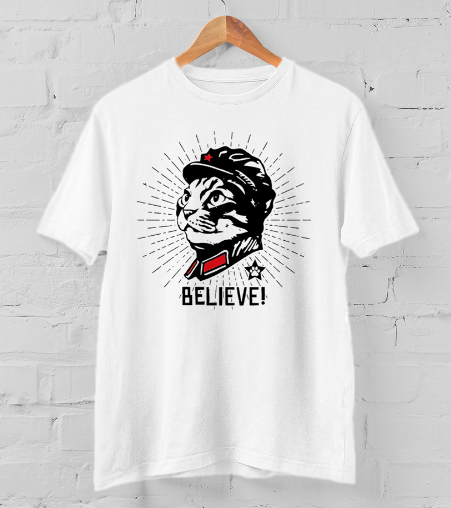 Trust Cat Chairman Believe Red Star Motivational Feline T-Shirt