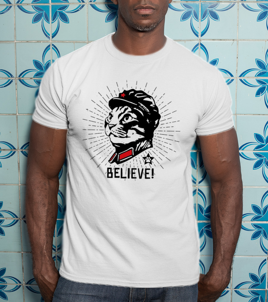 Trust Cat Chairman Believe Red Star Motivational Feline T-Shirt