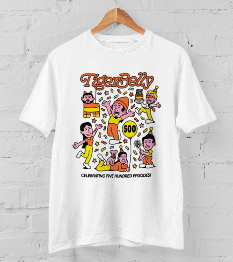 Tigerbelly 500 Episode Celebration Festive Characters And Balloon T-Shirt