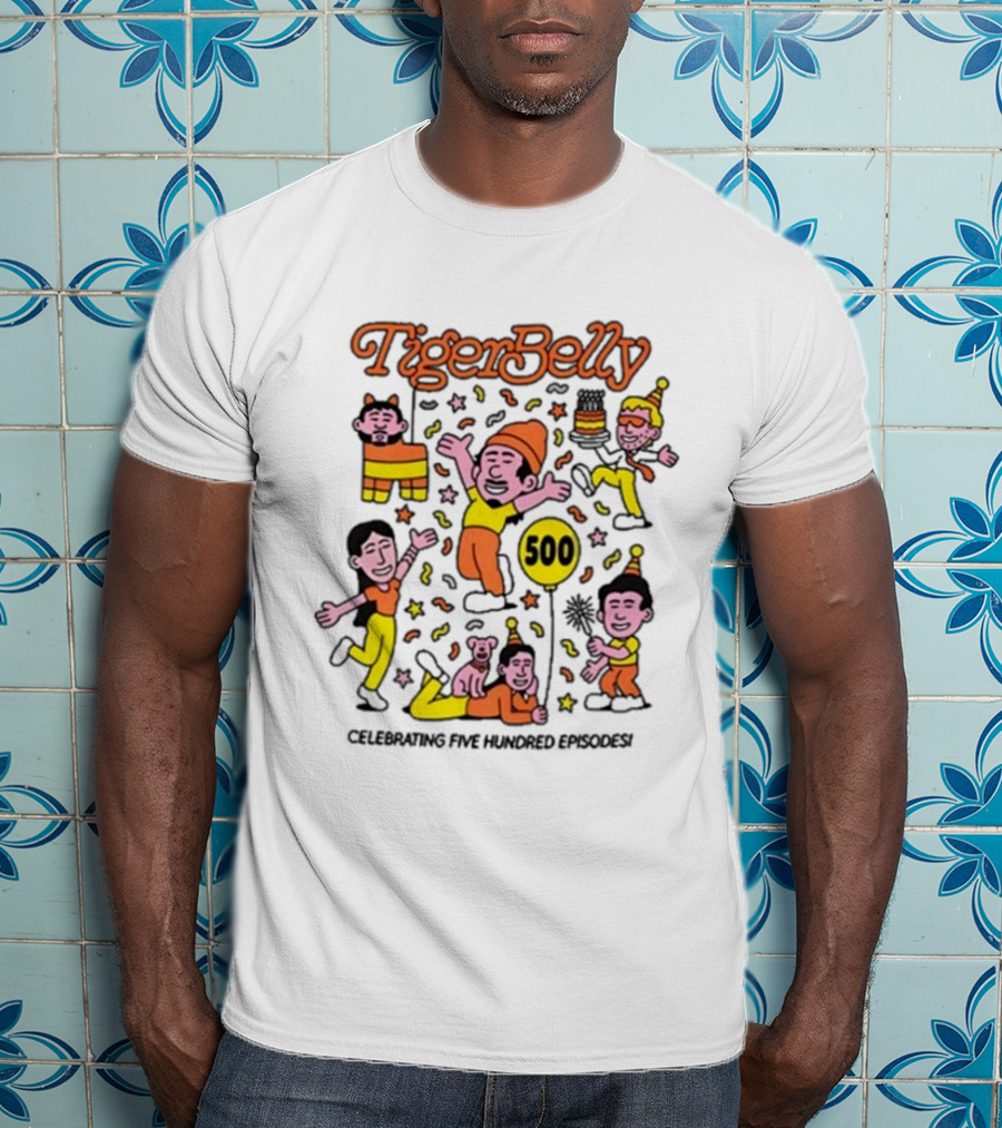 Tigerbelly 500 Episode Celebration Festive Characters And Balloon T-Shirt