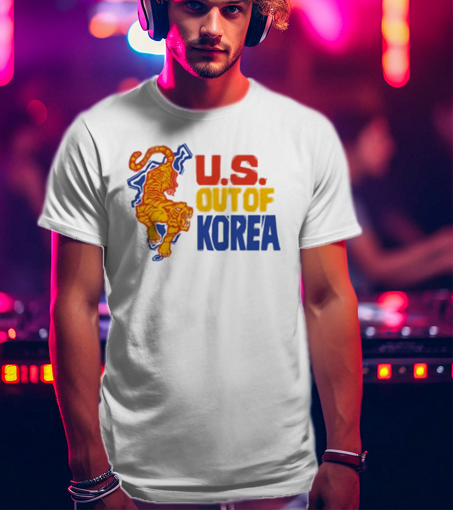 U.S. Out Of Korea Tiger Graphic Retro Style T-Shirt