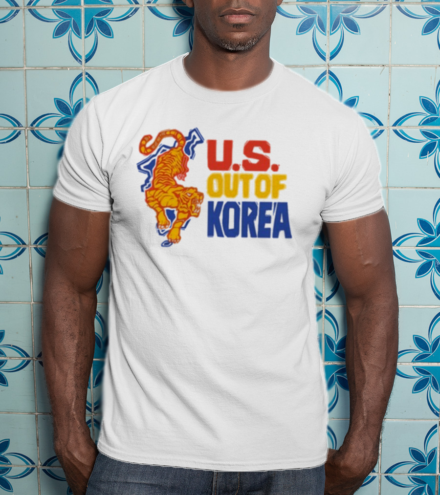 U.S. Out Of Korea Tiger Graphic Retro Style T-Shirt