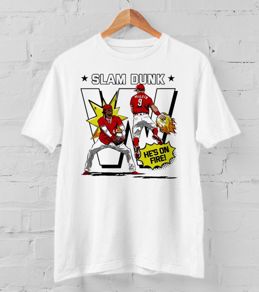 Slam Dunk Cincinnati Reds Elly De La Cruz And Matt McLain He’s On Fire T-Shirt