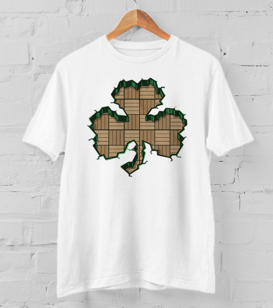 Smashed Shamrock Parquet Hardwood Basketball Court Pattern T-Shirt