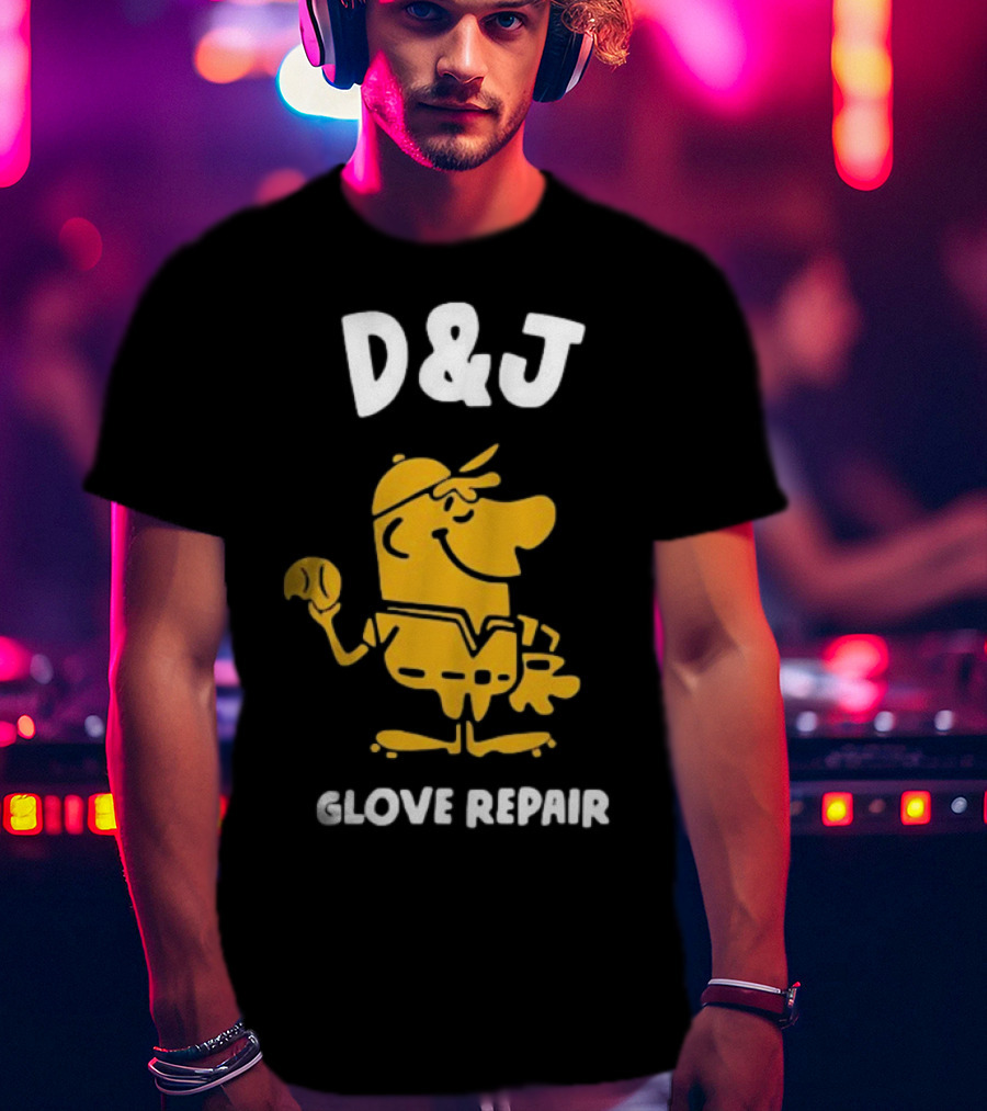 D&J Glove Repair Baseball Character With Cap And Ball T-Shirt