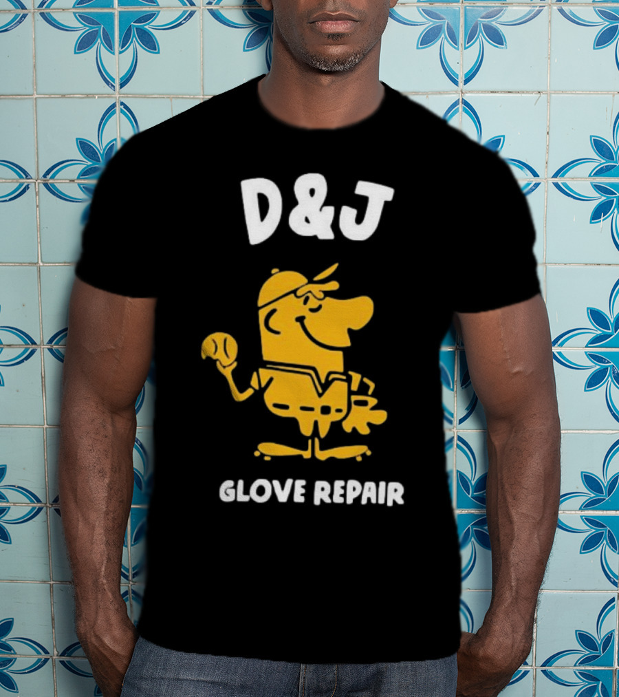 D&J Glove Repair Baseball Character With Cap And Ball T-Shirt