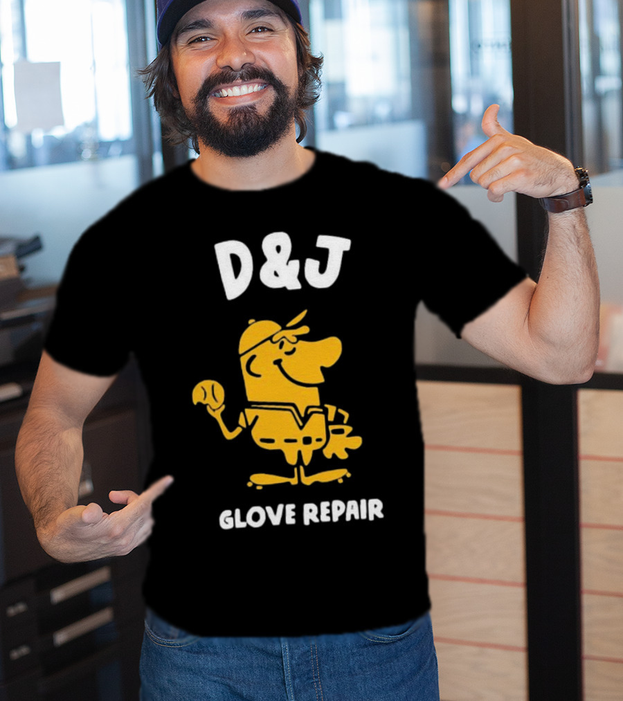 D&J Glove Repair Baseball Character With Cap And Ball T-Shirt