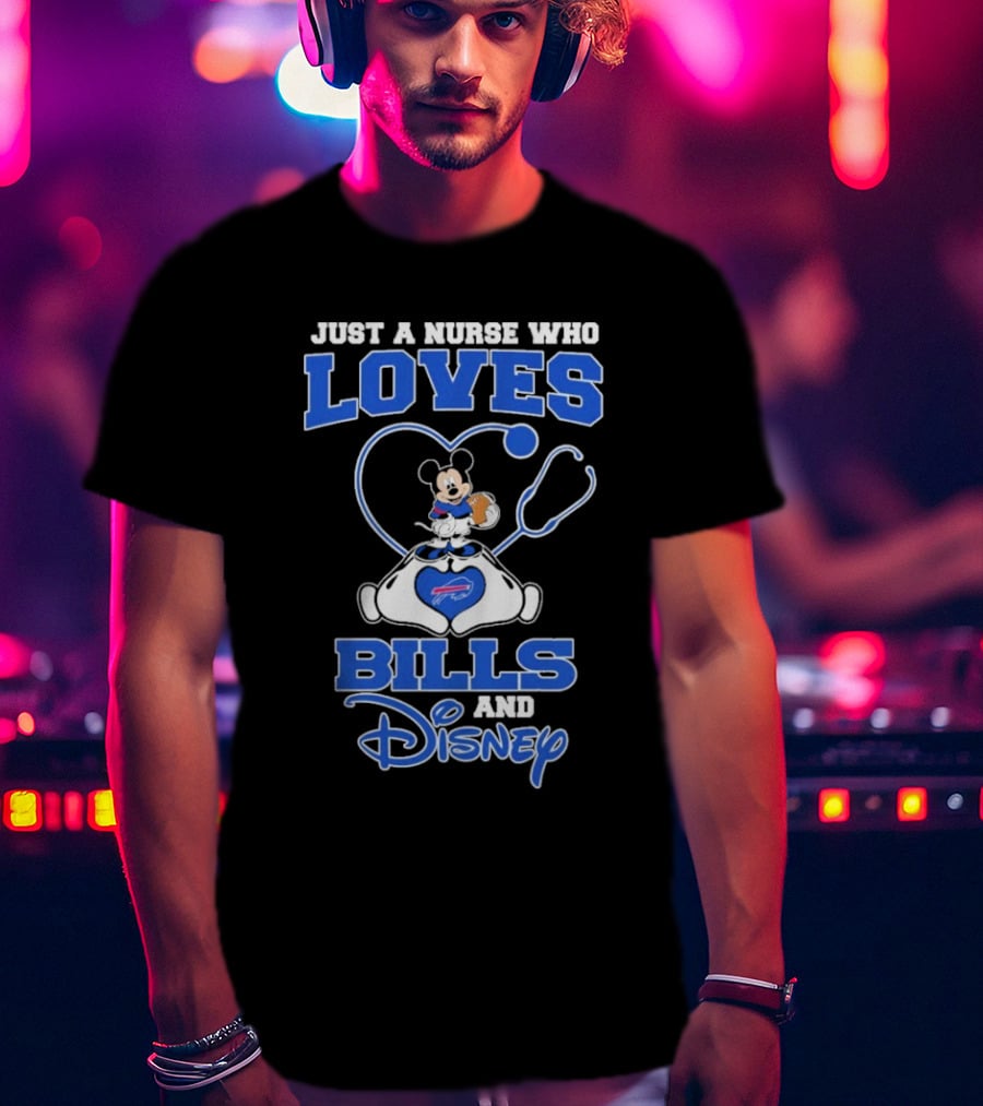 Just A Nurse Who Loves Buffalo Bills Mickey Mouse Disney Stethoscope T-Shirt