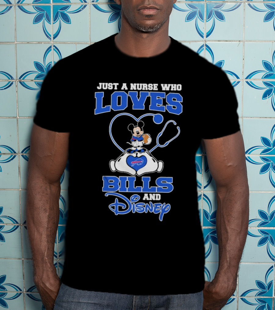 Just A Nurse Who Loves Buffalo Bills Mickey Mouse Disney Stethoscope T-Shirt