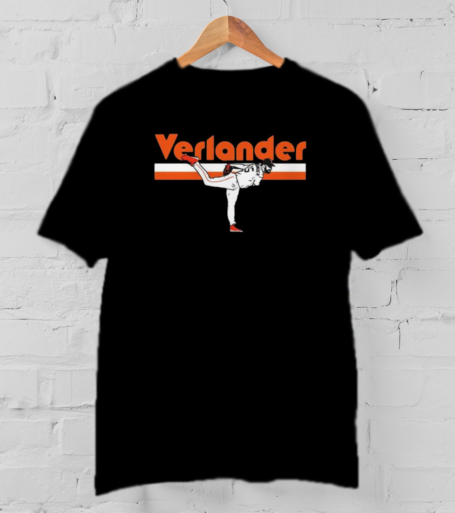 Verlander Pitcher Pose San Francisco 35 Orange White Baseball T-Shirt