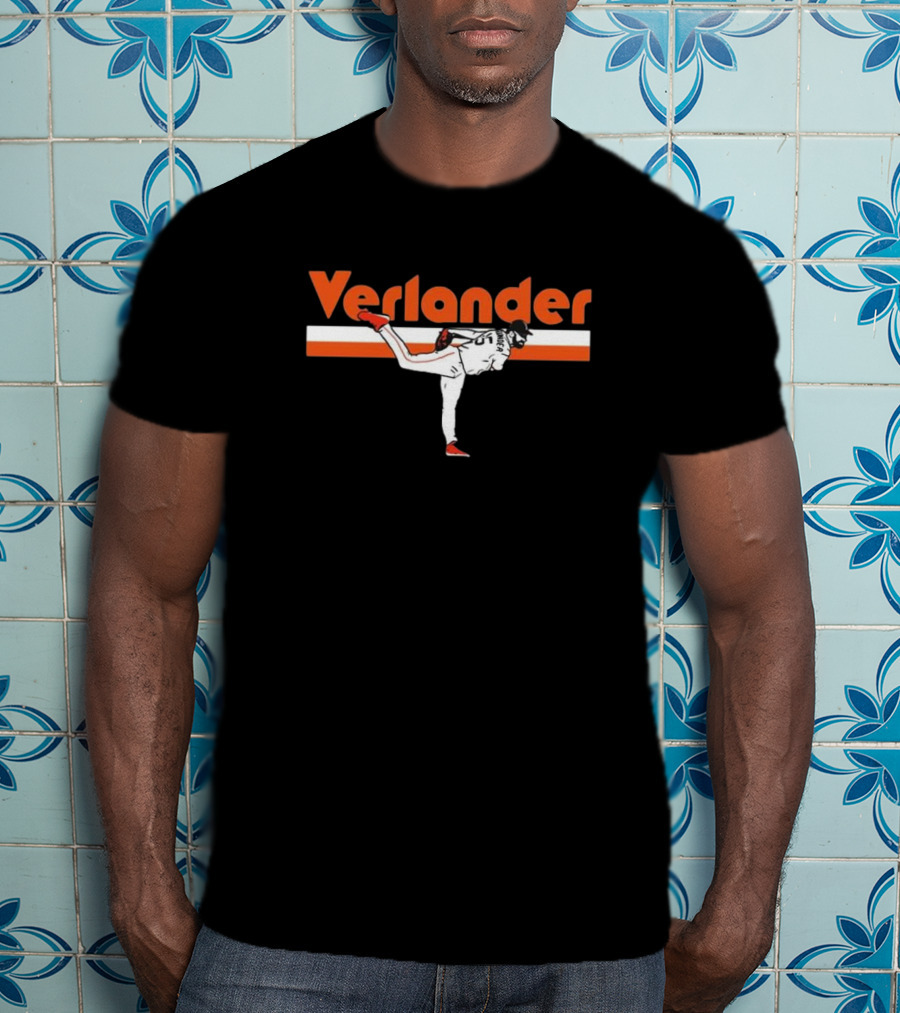 Verlander Pitcher Pose San Francisco 35 Orange White Baseball T-Shirt