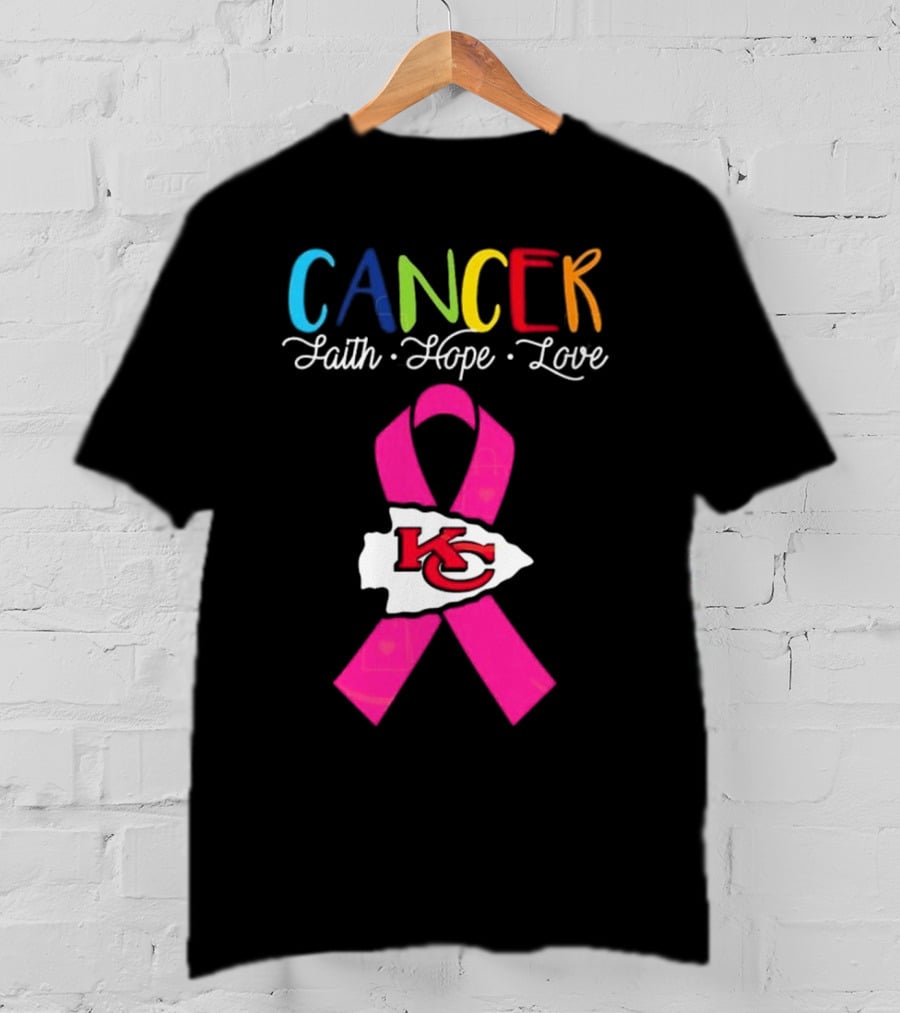 Kansas City Chiefs Pink Ribbon Cancer Faith Hope Love 2025 T-Shirt