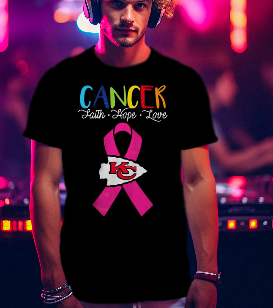 Kansas City Chiefs Pink Ribbon Cancer Faith Hope Love 2025 T-Shirt