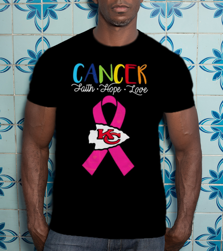 Kansas City Chiefs Pink Ribbon Cancer Faith Hope Love 2025 T-Shirt