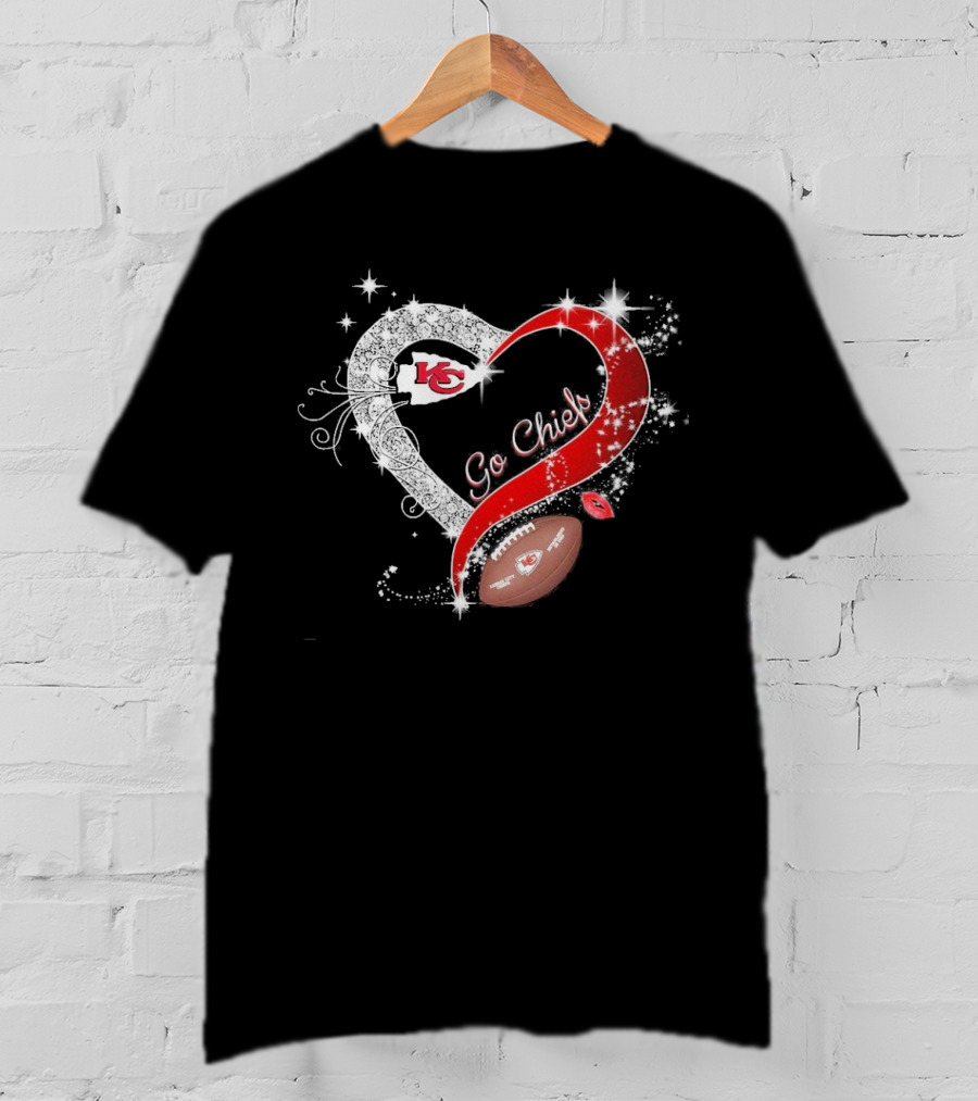 Kansas City Chiefs Heart Shape Football Go Chiefs T-Shirt