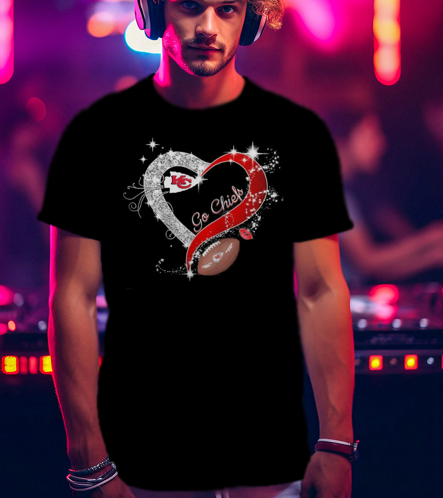 Kansas City Chiefs Heart Shape Football Go Chiefs T-Shirt