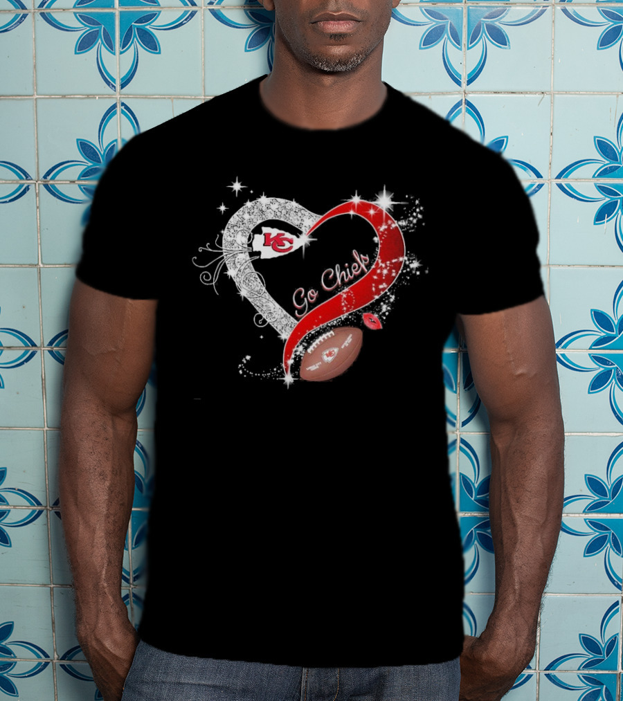 Kansas City Chiefs Heart Shape Football Go Chiefs T-Shirt