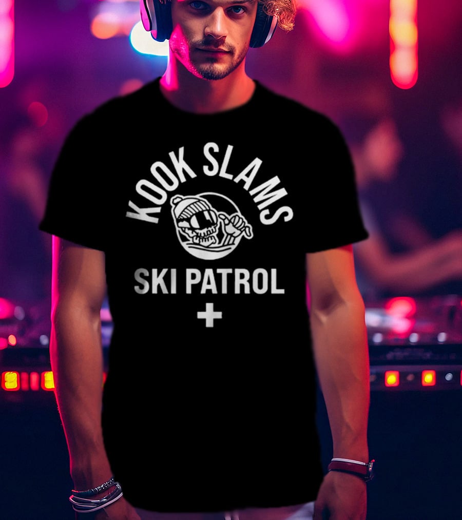 Kook Slams Ski Patrol Skeleton With Snow Goggles And Beanie T-Shirt
