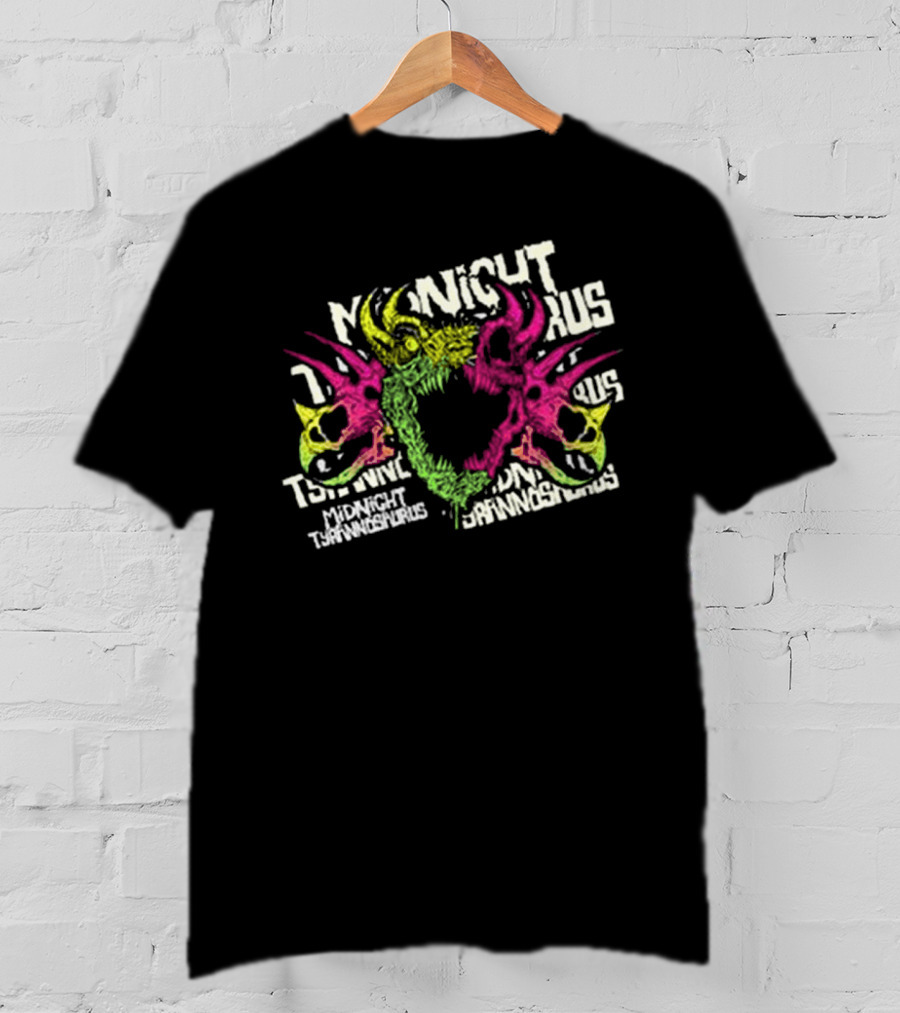 KT8 Midnight Tyrannosaurus Neon Pink Green Skull Illustration T-Shirt