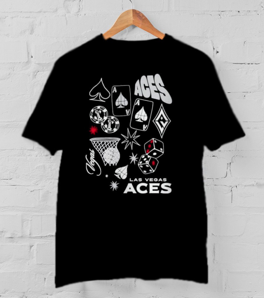Las Vegas Aces Playing Cards Dice Basketball Hoop Casino Elements T-Shirt