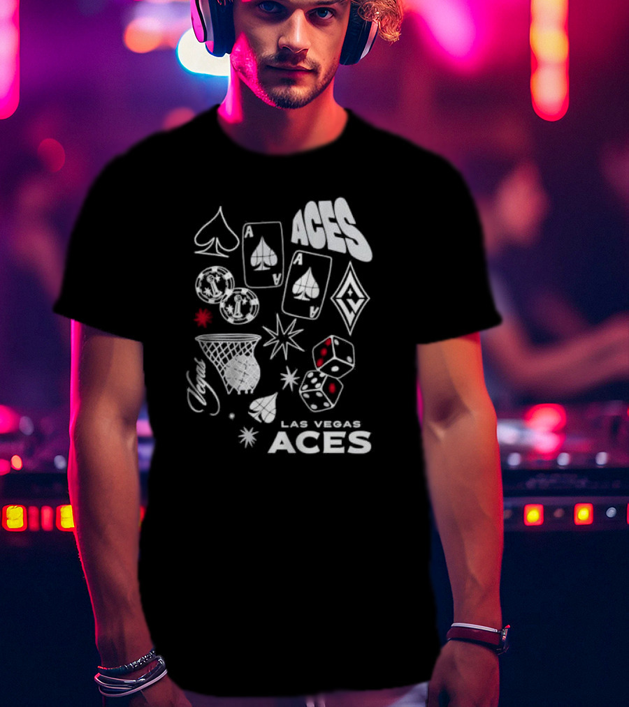 Las Vegas Aces Playing Cards Dice Basketball Hoop Casino Elements T-Shirt
