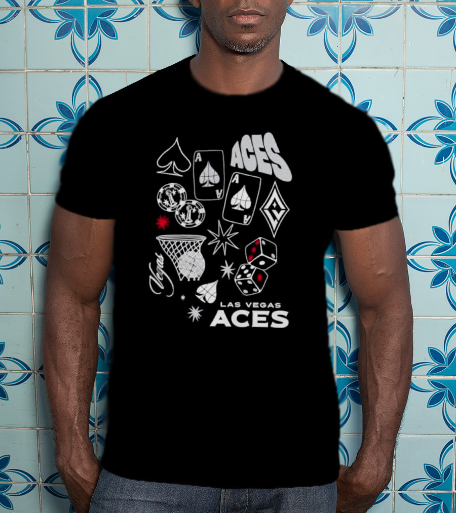 Las Vegas Aces Playing Cards Dice Basketball Hoop Casino Elements T-Shirt