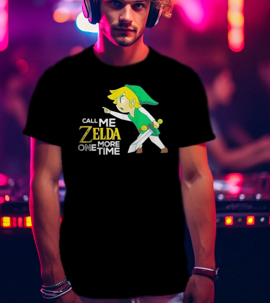 Call Me Zelda One More Time With Green-Capped Blonde Sword Character T-Shirt