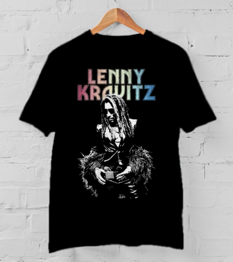 Lenny Kravitz Monochrome Portrait With Rainbow Letters T-Shirt