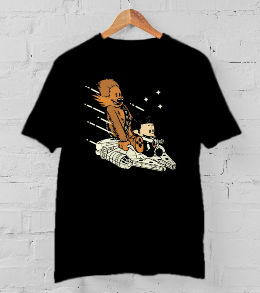 Less Than 12 Parsecs Chewbacca And Calvin Style Space Adventure T-Shirt