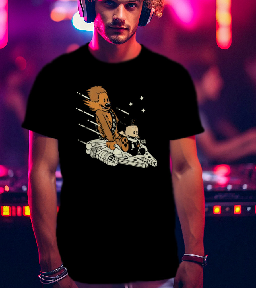 Less Than 12 Parsecs Chewbacca And Calvin Style Space Adventure T-Shirt