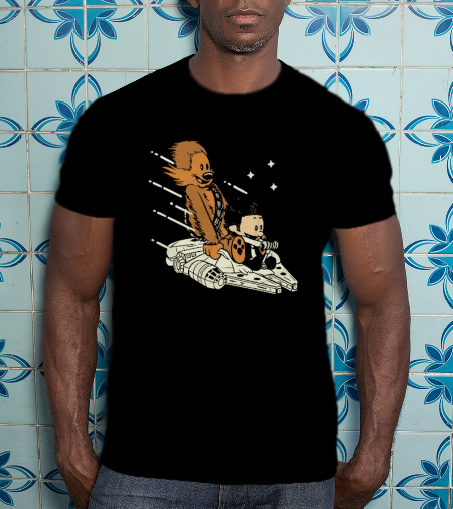 Less Than 12 Parsecs Chewbacca And Calvin Style Space Adventure T-Shirt