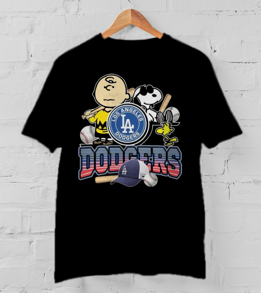 Los Angeles Dodgers Peanuts 2025 Charlie Brown Snoopy Woodstock Baseball Cap T-Shirt