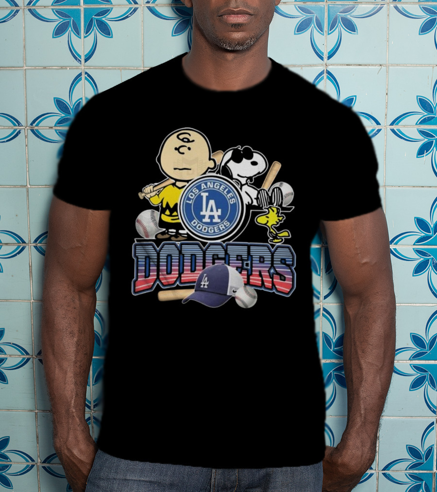 Los Angeles Dodgers Peanuts 2025 Charlie Brown Snoopy Woodstock Baseball Cap T-Shirt