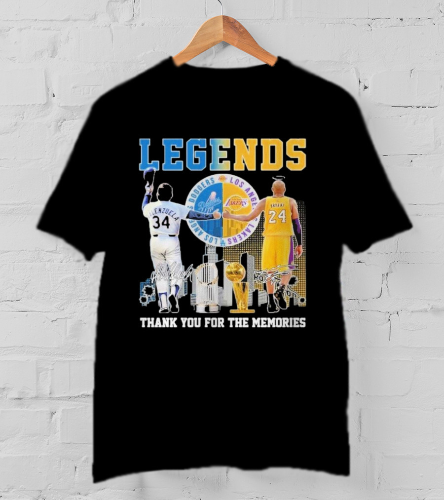 Los Angeles Legends Dodgers Valenzuela Lakers Bryant Thank You For The Memories T-Shirt