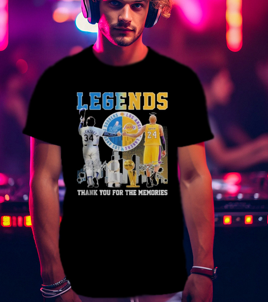 Los Angeles Legends Dodgers Valenzuela Lakers Bryant Thank You For The Memories T-Shirt
