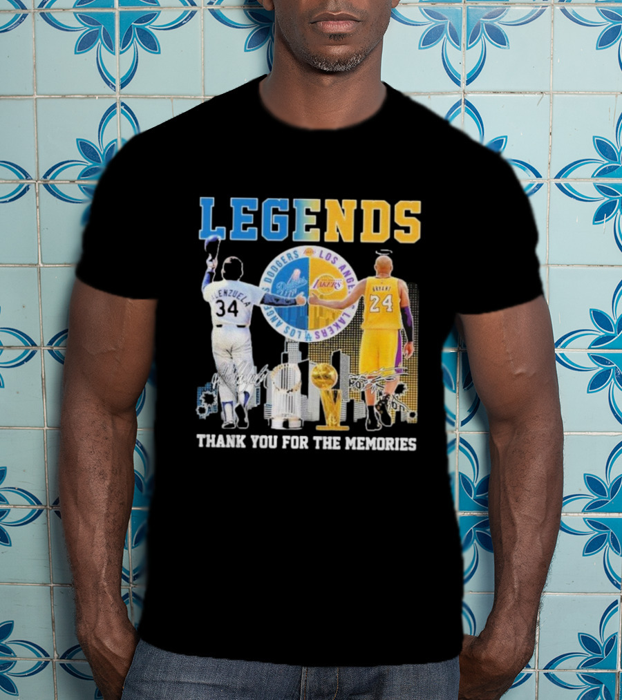 Los Angeles Legends Dodgers Valenzuela Lakers Bryant Thank You For The Memories T-Shirt