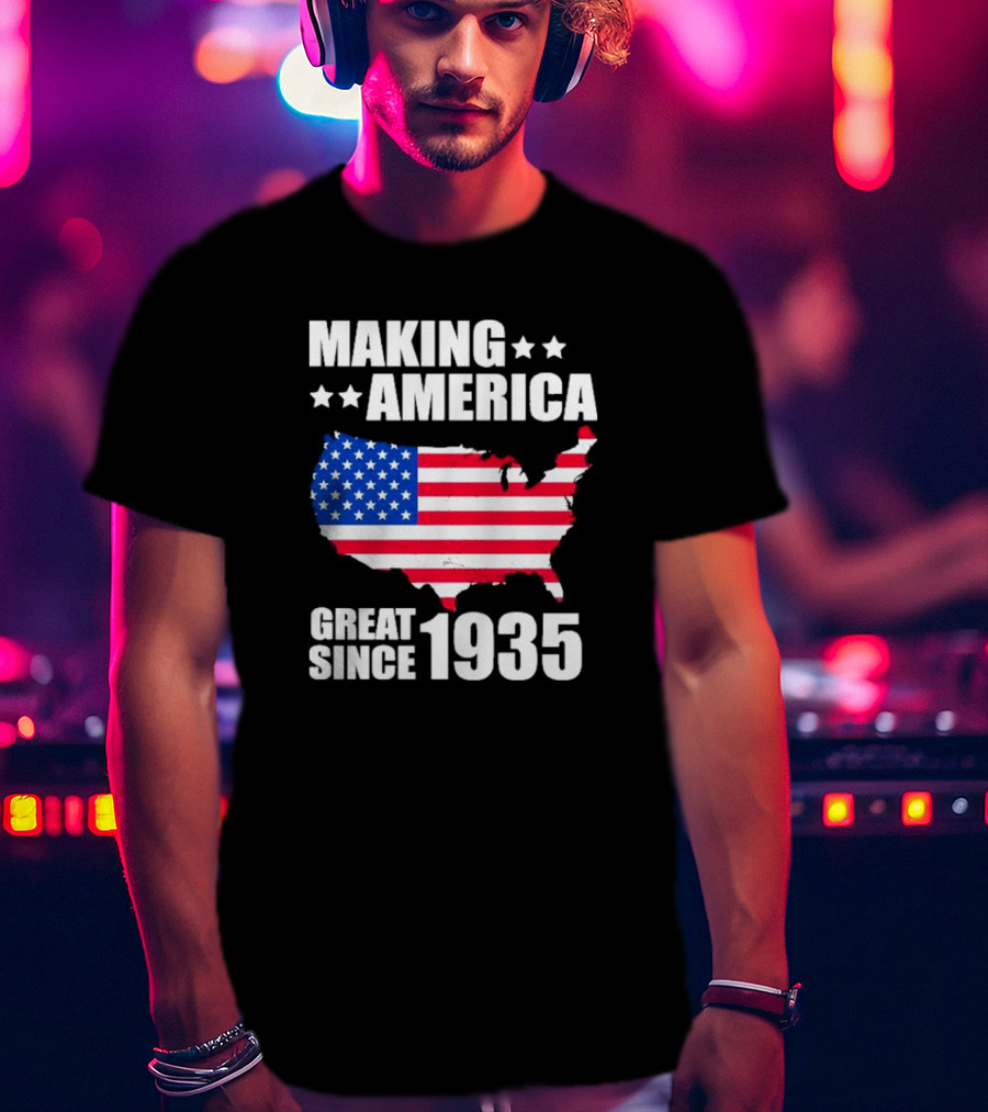 Making America Great Since 1935 USA Flag Map Stars T-Shirt