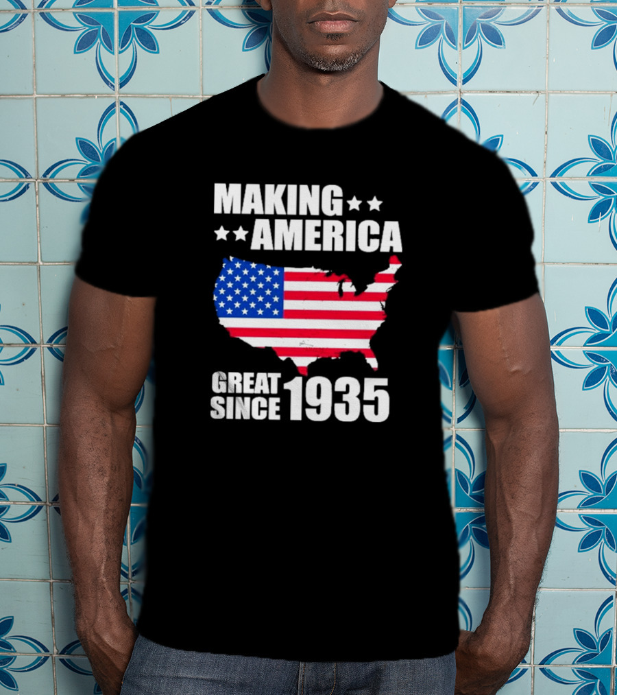 Making America Great Since 1935 USA Flag Map Stars T-Shirt