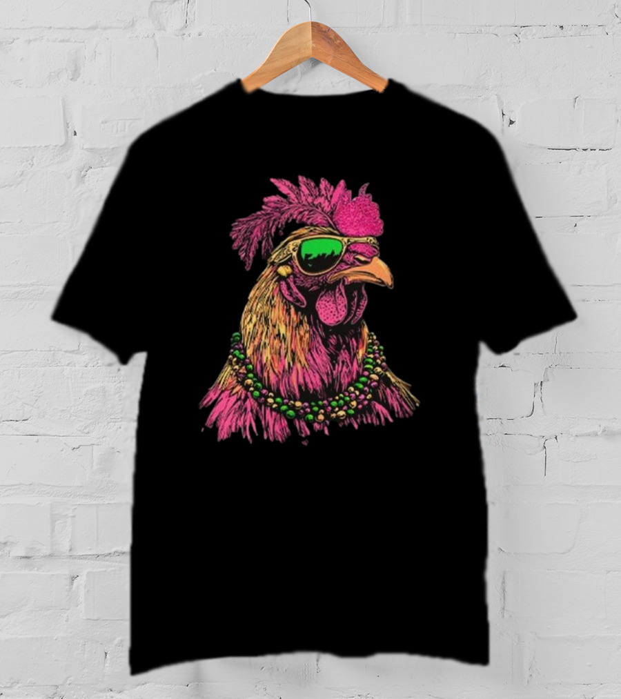 Mardi Gras Chicken Beads And Sunglasses Vibrant Rooster T-Shirt