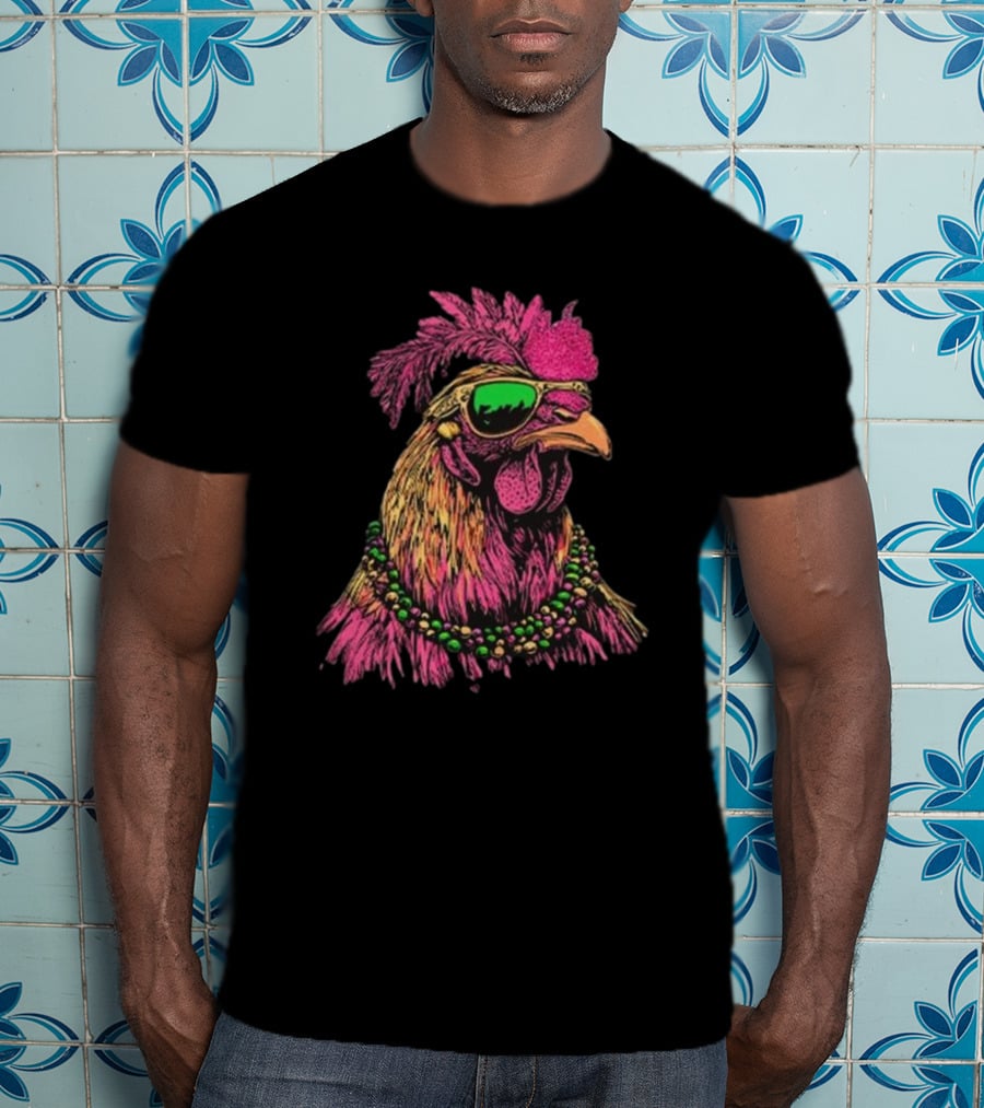 Mardi Gras Chicken Beads And Sunglasses Vibrant Rooster T-Shirt