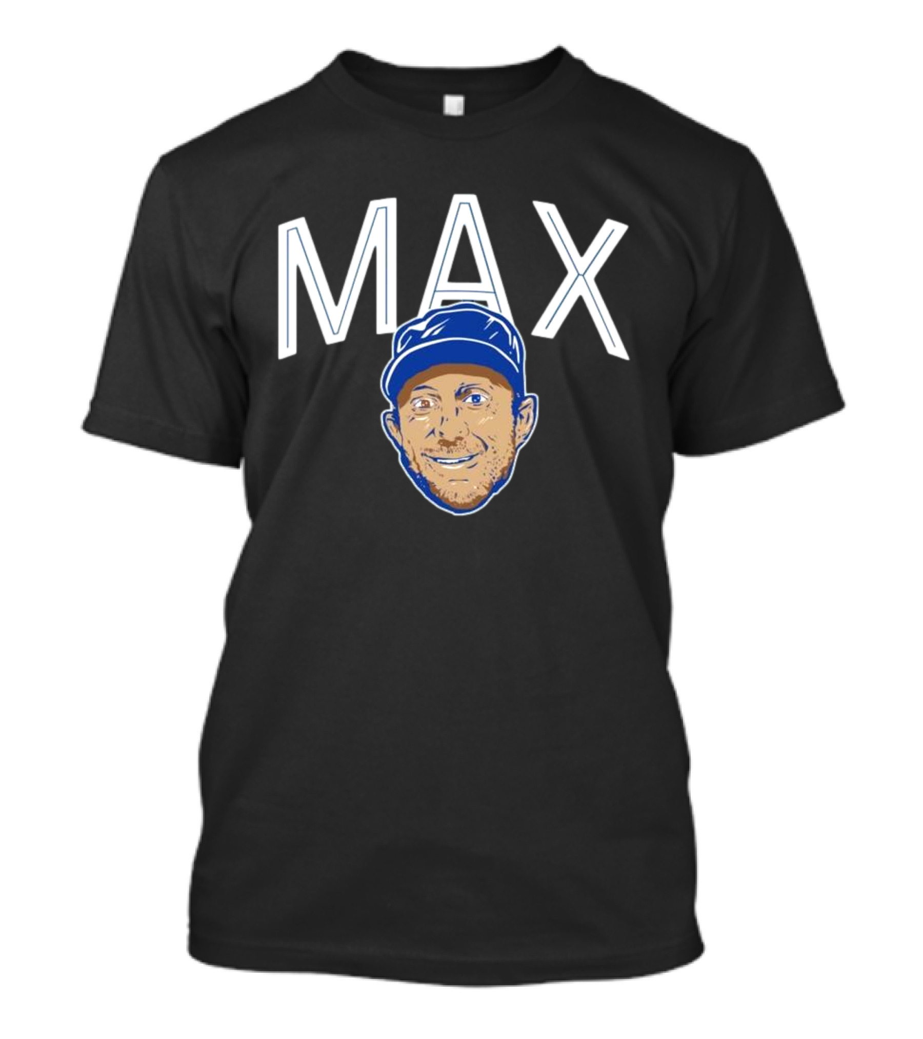 MAX Scherzer Blue Cap Smiling Face Illustration T-Shirt