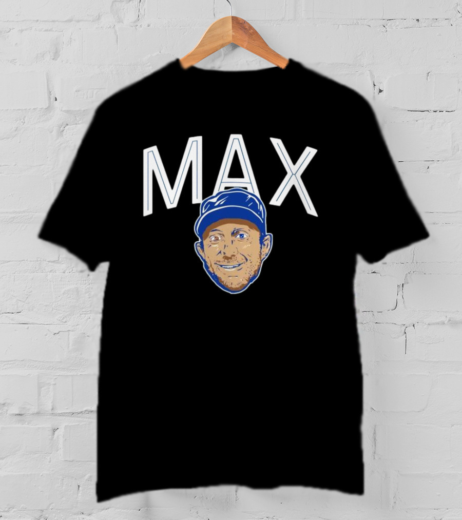 MAX Scherzer Blue Cap Smiling Face Illustration T-Shirt