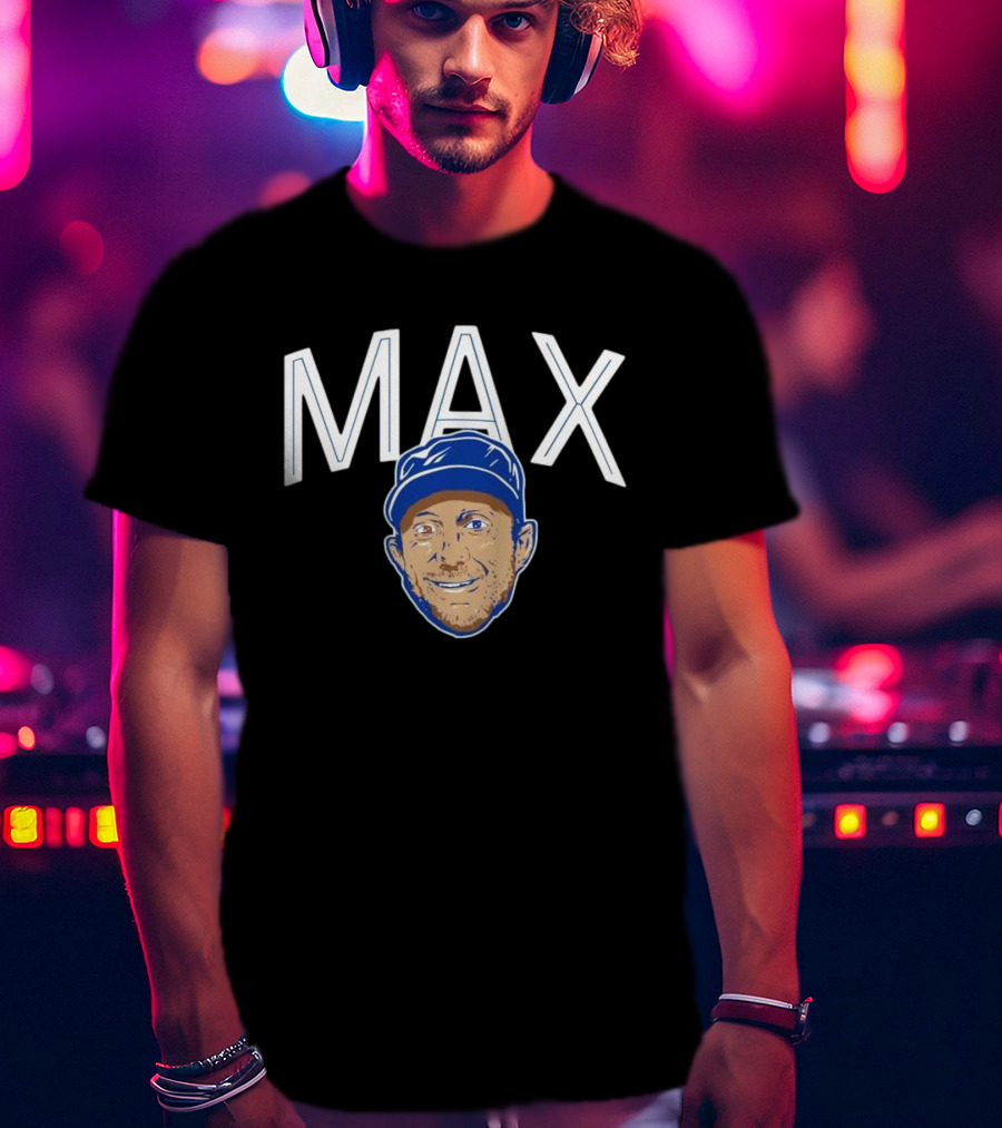 MAX Scherzer Blue Cap Smiling Face Illustration T-Shirt