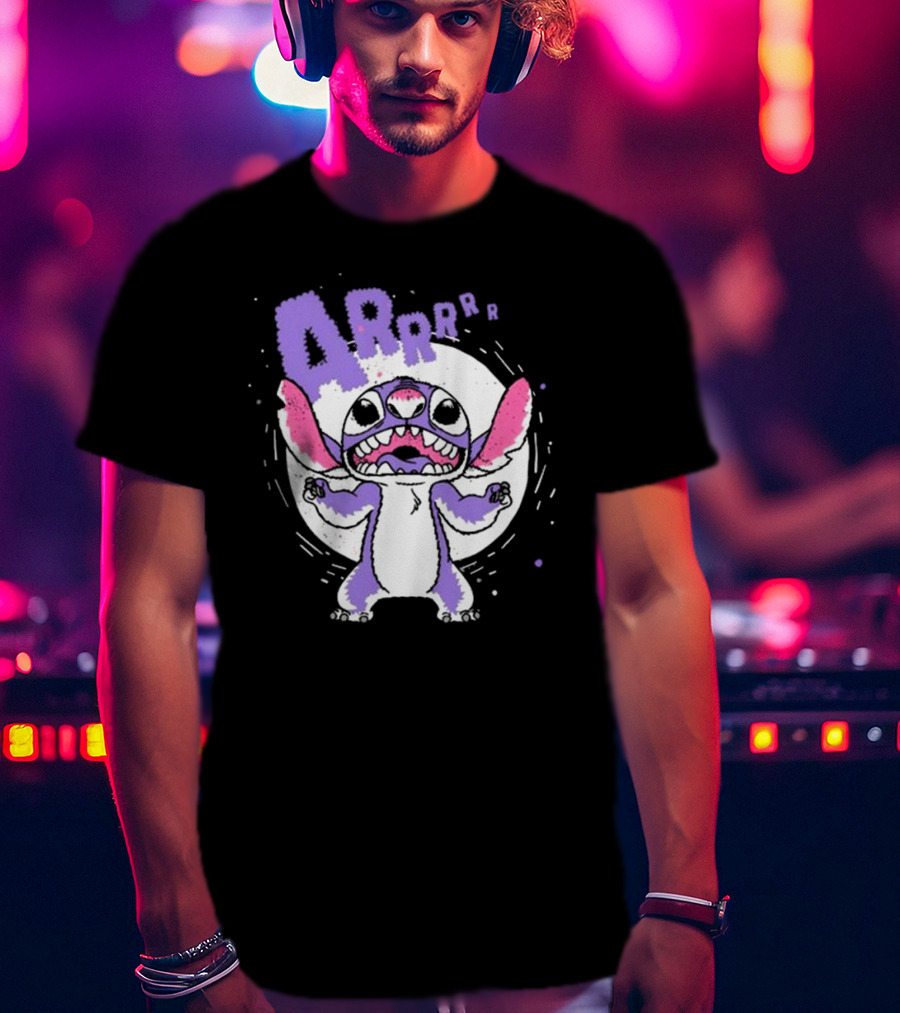 Midnight Stitch ARRp Purple Alien Character With Moon Background T-Shirt