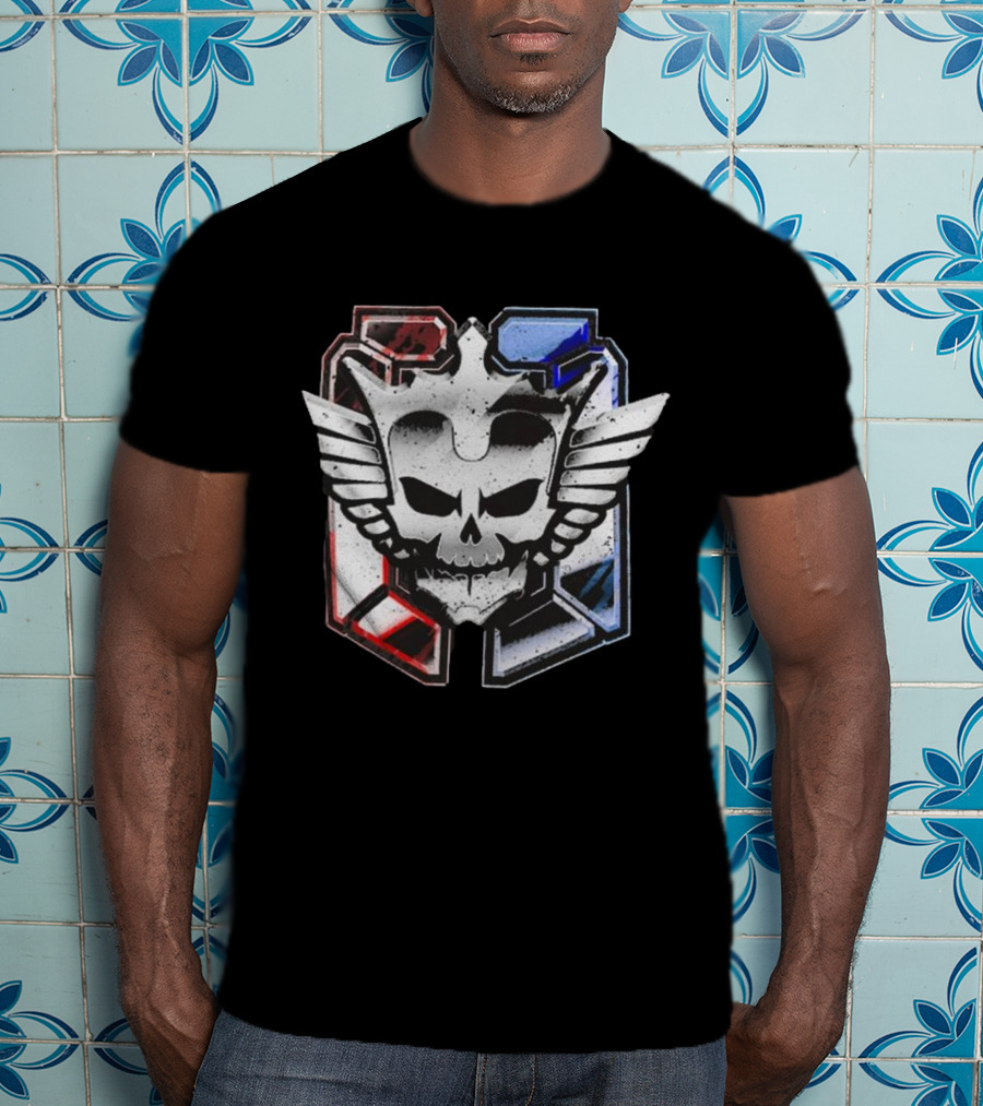 Cody Rhodes Captain Badge Black Skull Wings Red Blue White T-Shirt