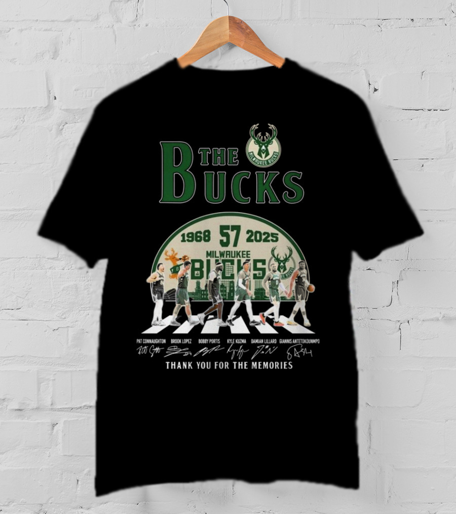 Milwaukee Bucks 57 Years 1968-2025 Thank You For The Memories T-Shirt