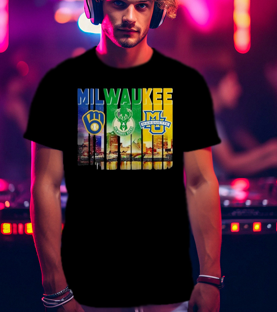 Milwaukee Brewers Bucks Marquette City Skyline Theme T-Shirt
